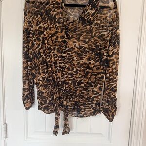 Wild Patterned Tie-Front Blouse